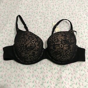 NWT Aerie Real Sunnie Black Tan Demi Push Up Blossom Bra 40B Racerback